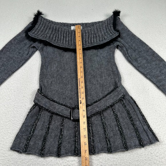 Joseph Ribkoff Alpaca Wool Blend Sweater Sz 10 Off-Shoulder Gray Black Belted - Picture 9 of 12